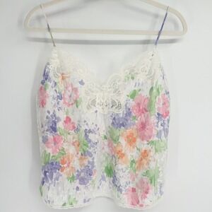 Womens Vintage Y2K 90s Pastel Floral Lace Trim Coquette‎ Cottagecore Cami Top